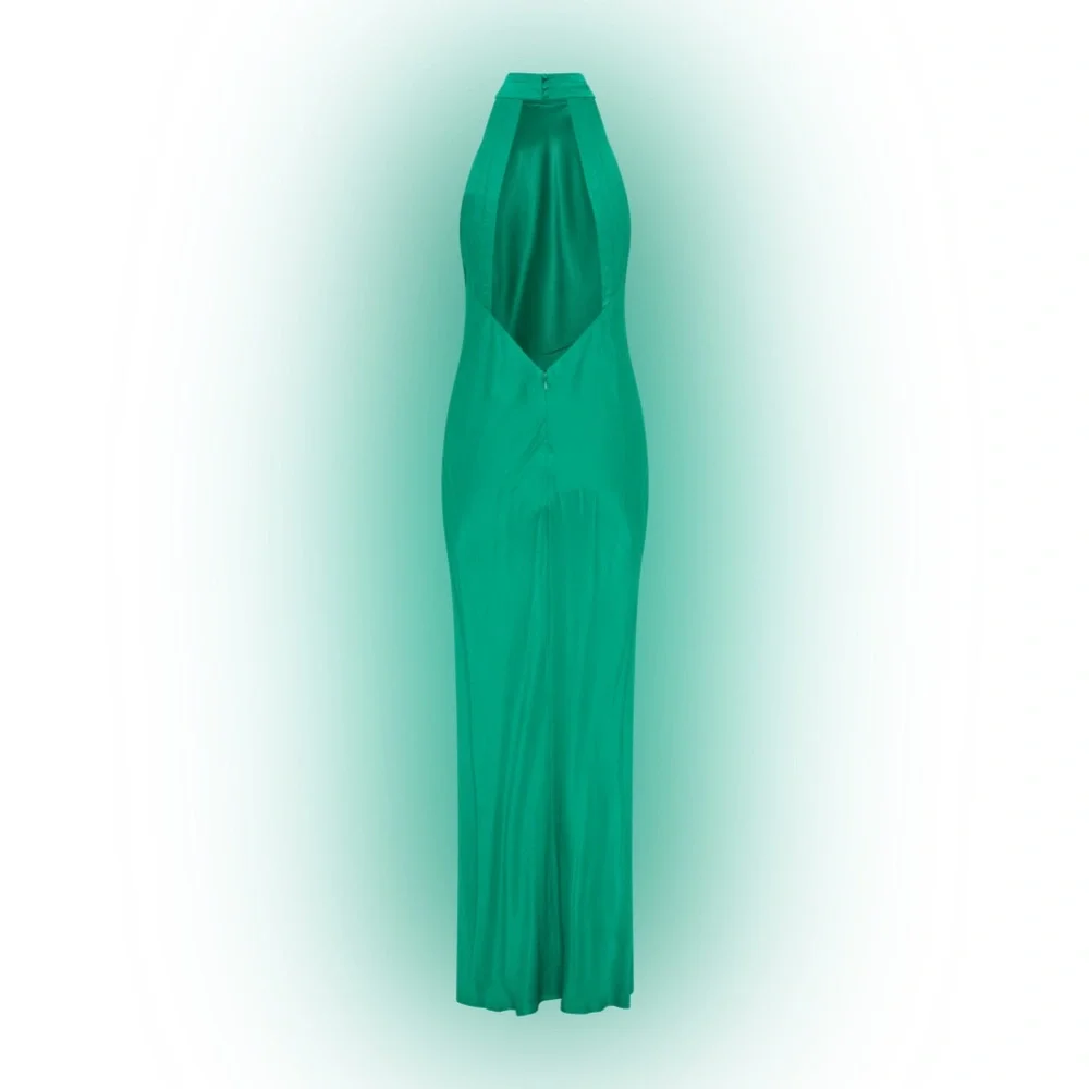 Meshki Claire Green Satin Drape Back Maxi Dress with Split - Picture 11 of 11